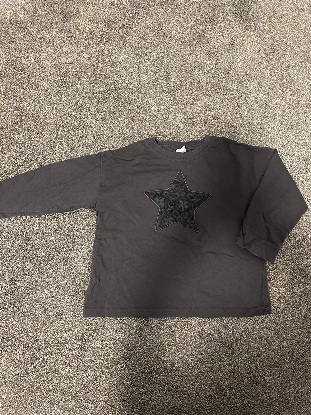 Zara Black Long-Sleeve Tee with Textured Star